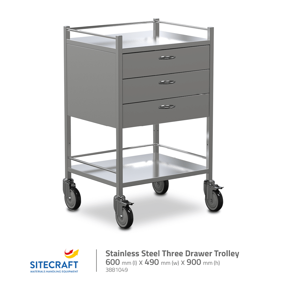 Three Drawer Instrument Stainless Steel Trolley