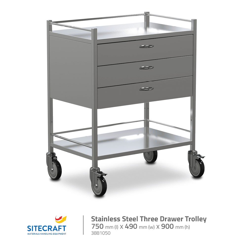 Three Drawer Instrument Stainless Steel Trolley