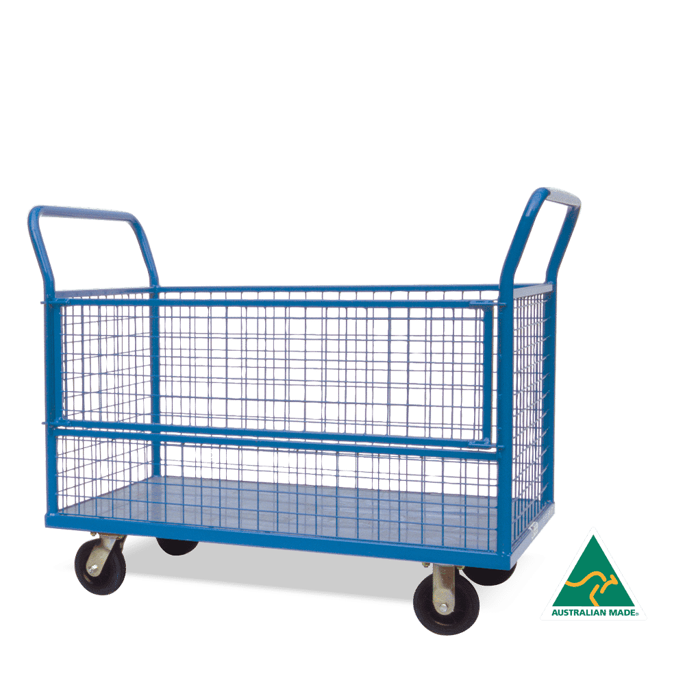 Heavy Duty Caged Trolley - Pneumatic Castors
