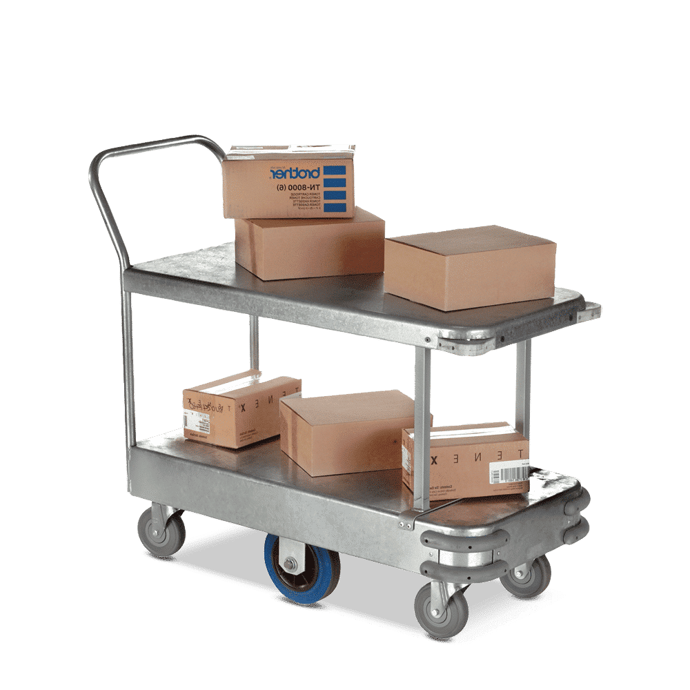 Six Wheel 2 Tier Stock Trolleys with Single Handle